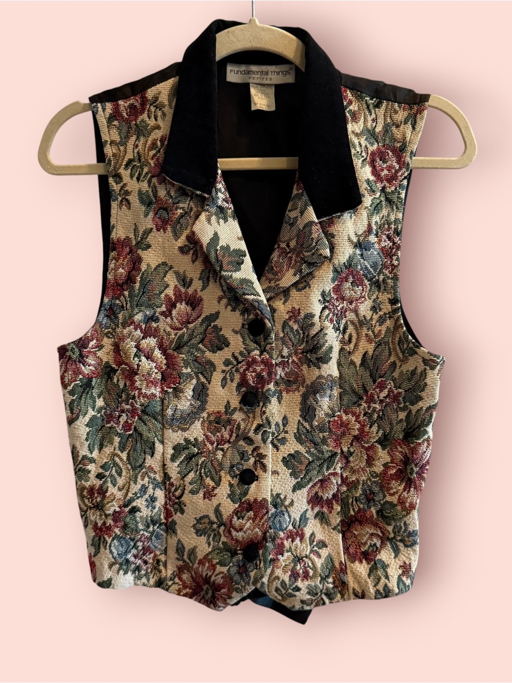 Vintage 90s Cottagecore Floral Tapestry Waistcoat Velvet Vest